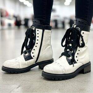 CASTA Ivory and Black Butter Soft Leather Combat Boots Size 37 (like miz mooz)
